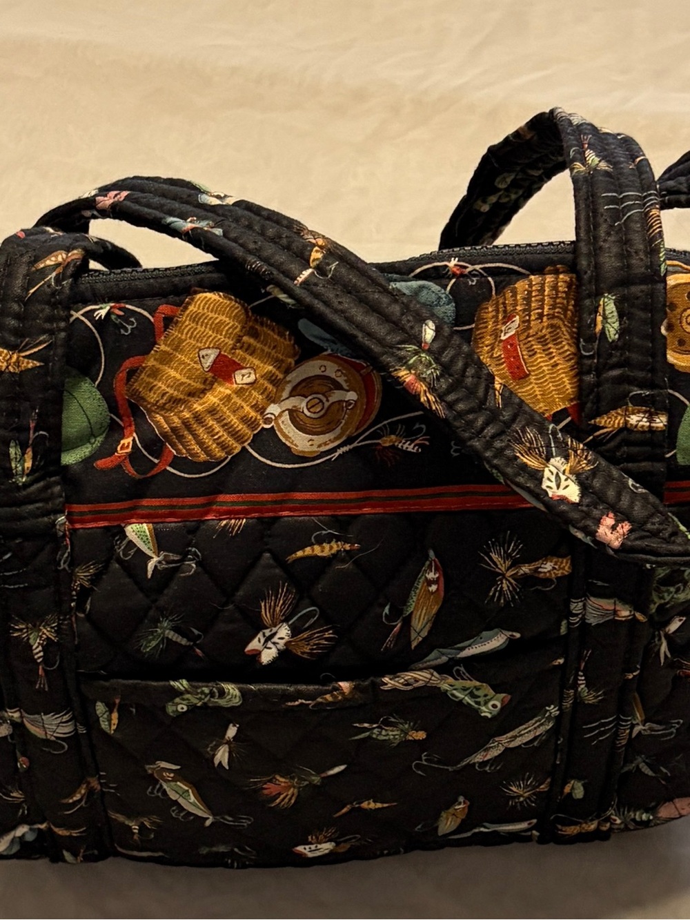 VTG Vera Bradley Lures Fly Fishing Quilted Tote Bag Rare 90s Pristine - Picture 2 of 10